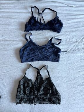 Aerie Women’s Lace & Stretch Bralette Set - Navy and Black